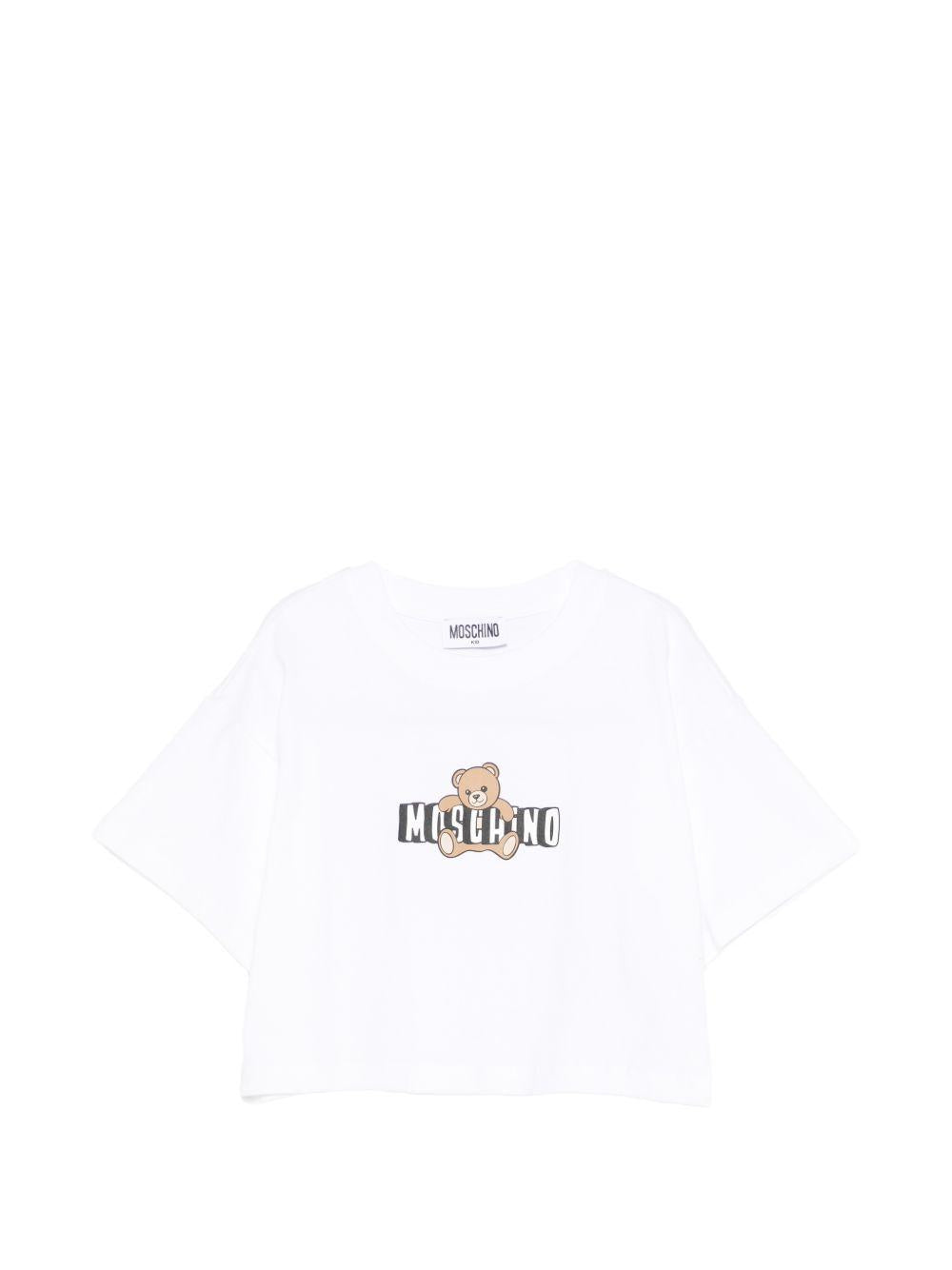T-shirt per bambina Moschino Kids bianca con stampa Teddy Bear HDM072LBA00 10101 MOSCHINO KIDS 