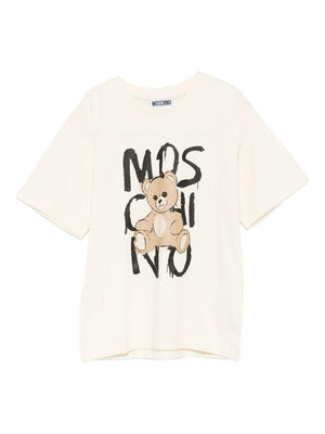 Moschino Kids beige T-shirt with print and logo