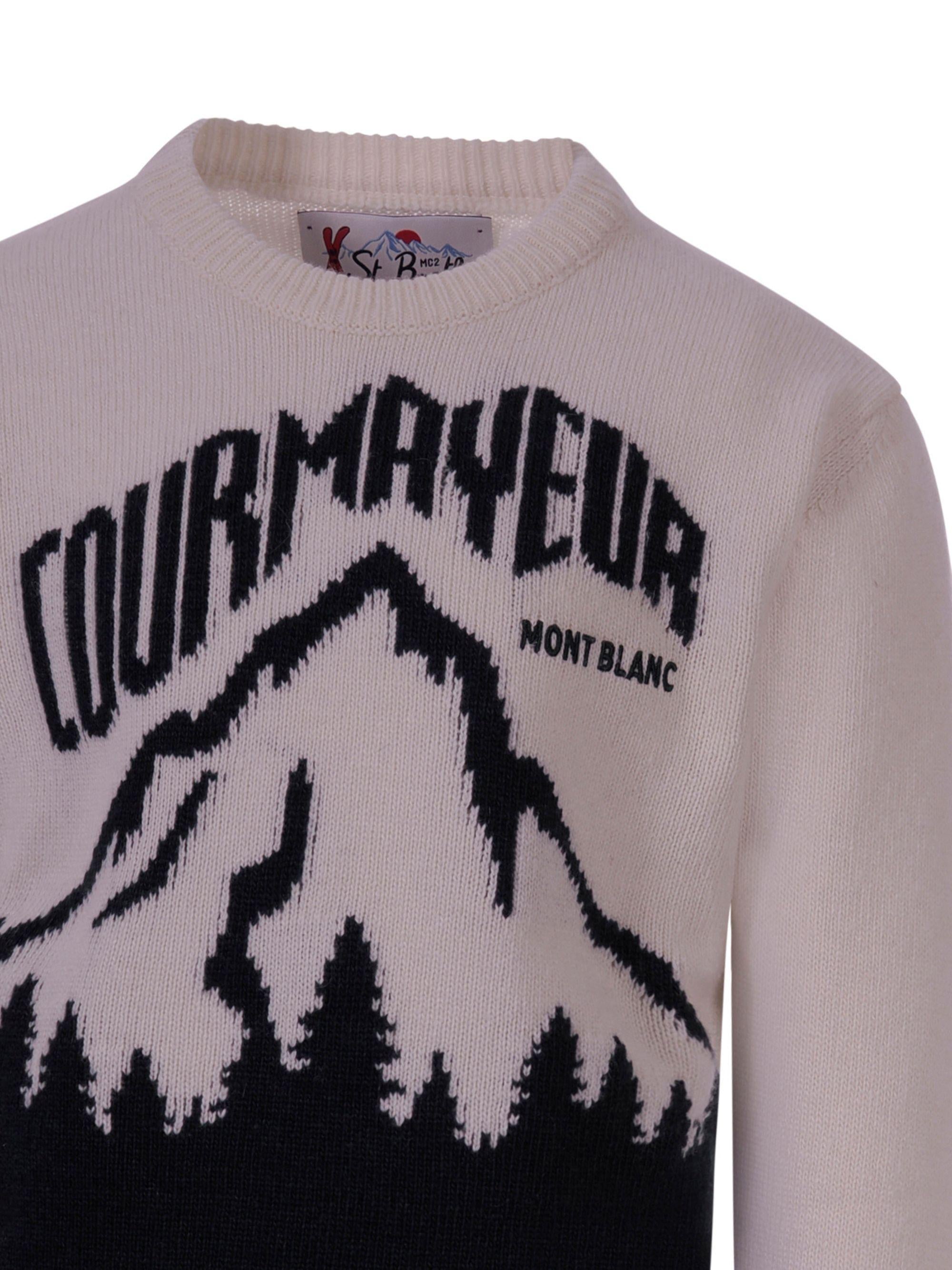 Maglione Douglas per bimbo MC2 Saint Barth Kids bianco con ricamo Courmayeur sul davanti DOU0006 00495I MC2 ST. BARTH KIDS 