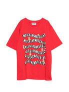 T-shirt per bambini Moschino Kids rossa con stampa logo ondulata HXM05GLAA52 50109 MOSCHINO KIDS 