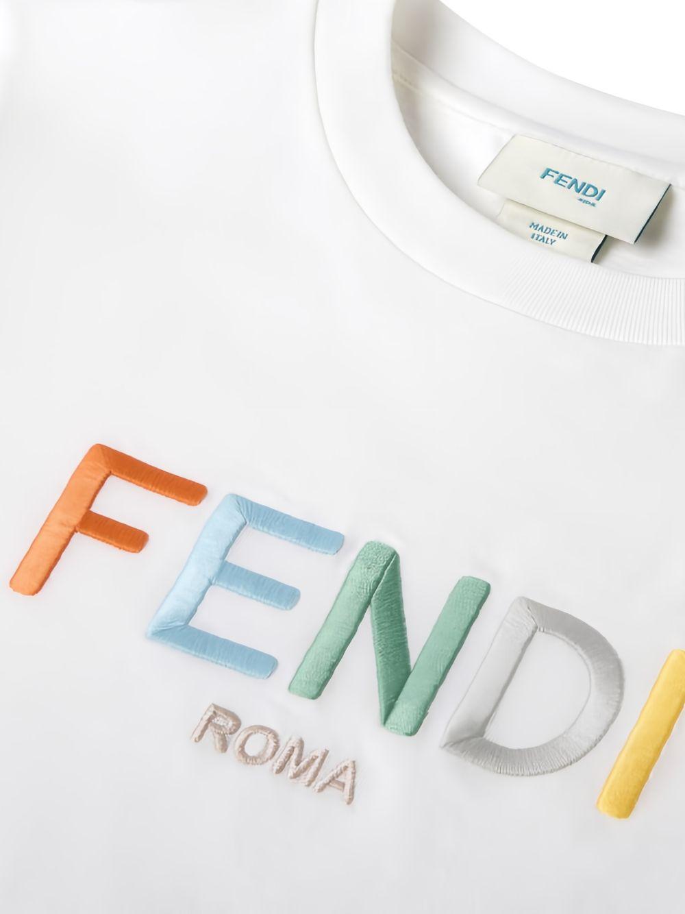 T-shirt per bambino Fendi Kids bianca con logo ricamato JUI206 7AJ F0TU9 FENDI KIDS 