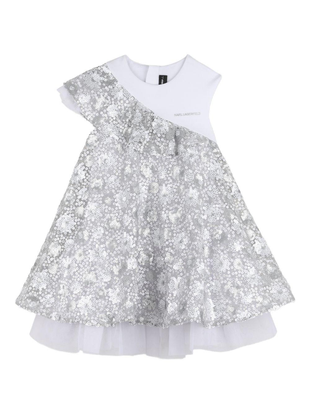Abito per bambina Karl Lagerfeld Kids color argento con decorazione con paillettes Z31139 M31 KARL LAGERFELD KIDS 
