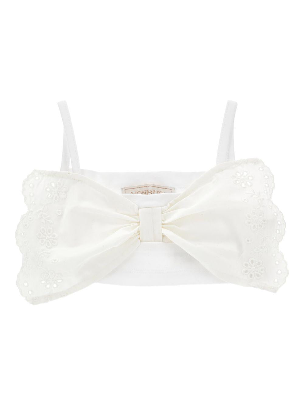 Top per bambina Monnalisa bianco con dettaglio fiocco ricamato 17G302 7043 0099 MONNALISA 