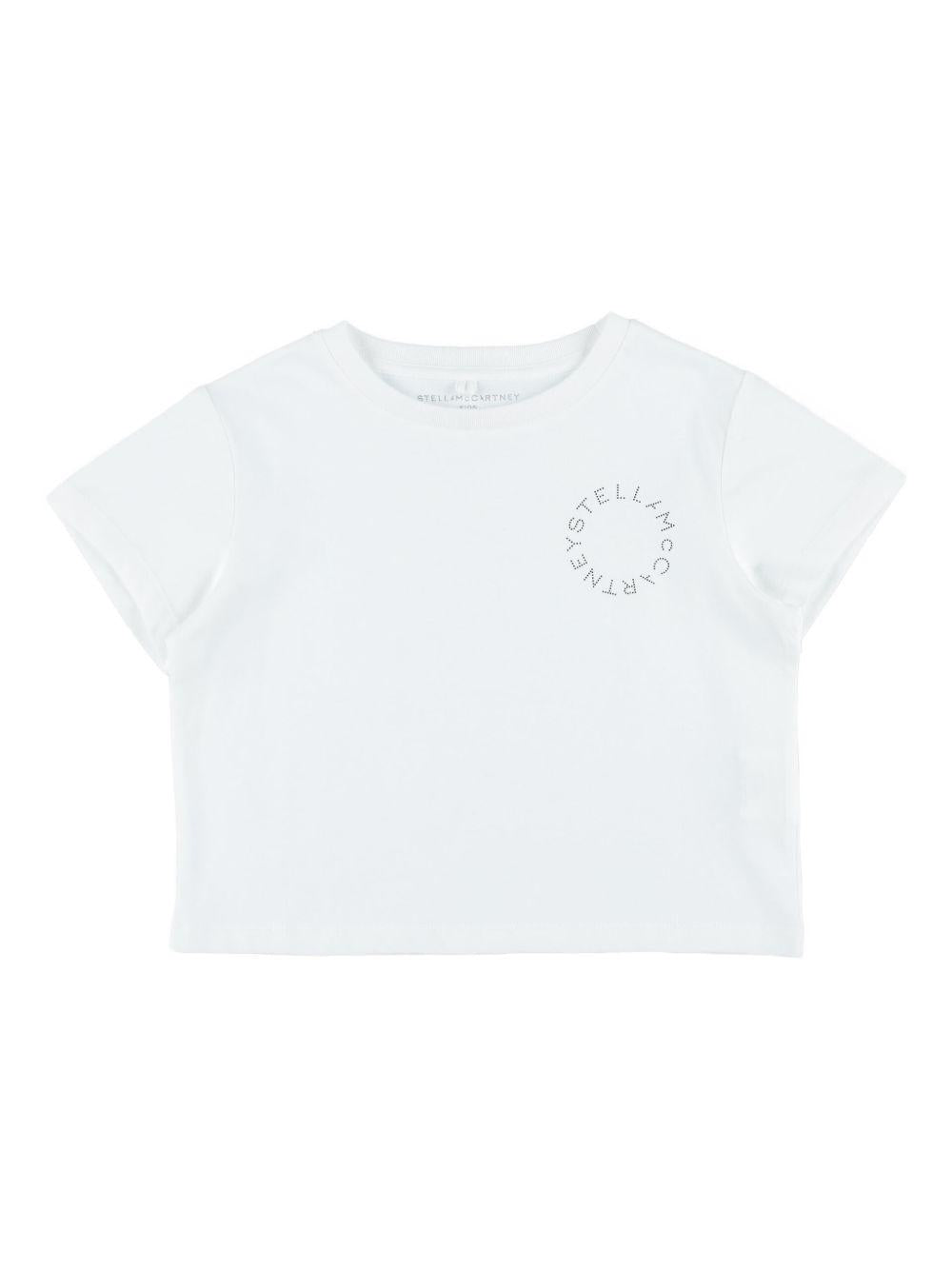 Maglietta per bambina Stella McCartney Kids bianca con logo circolare sul davanti TY8D22 Z0434 100 STELLA McCARTNEY KIDS 