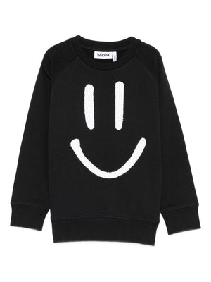 Black Mike Molo sweatshirt for boys with smiley face print on the front
