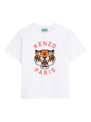 T-shirt per bambino Kenzo Kids bianca con stampa tigre