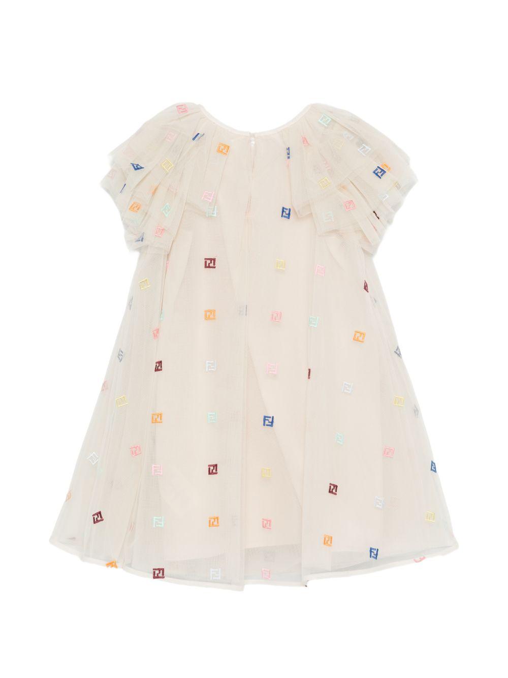 Abito per bambina Fendi Kids beige con ruches e logo JFB842 AEXX F1P2N FENDI KIDS 