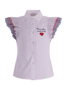 Camicia per bambina Monnalisa bianca con maniche a righe con ruches 11G300 7116 0099 MONNALISA 