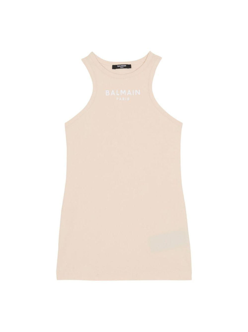 T-shirt per bambina Balmain Kids beige con logo stampato sul davanti BY8A12 Z3277 107BC BALMAIN KIDS 