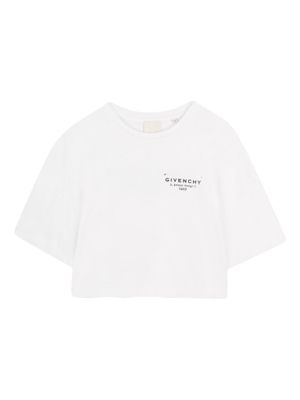 T-shirt per bambina Givenchy Kids bianca con taglio crop H31224 10P GIVENCHY KIDS 