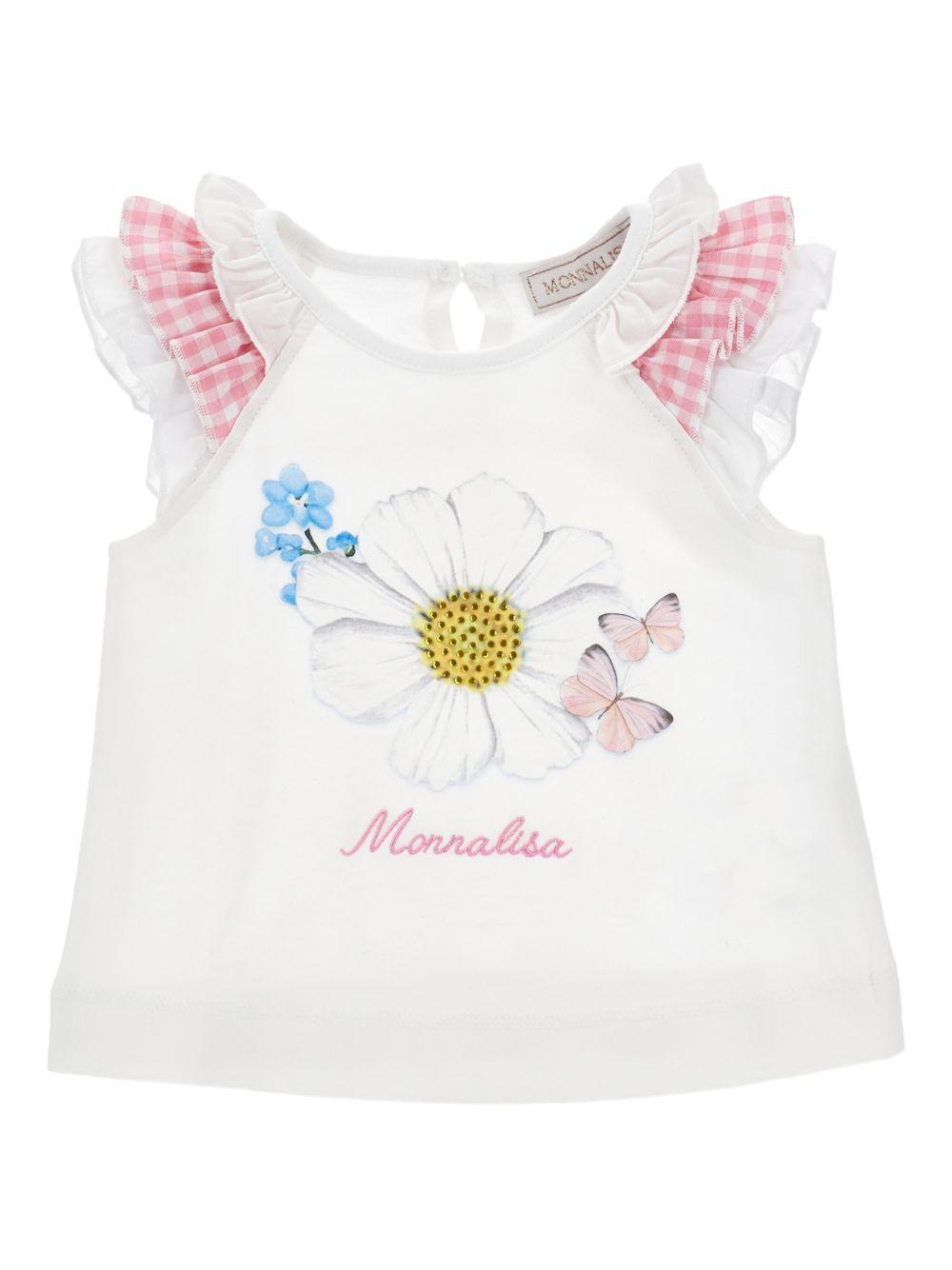 T-shirt per neonata Monnalisa bianca con stampa a fiori 39G605 7002 0099 MONNALISA 