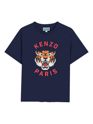 T-shirt per bambino Kenzo Kids blu con stampa tigre