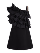 Abito per bambina Balmain Kids nero con ruches BY1D42 J0371 930NE BALMAIN KIDS 