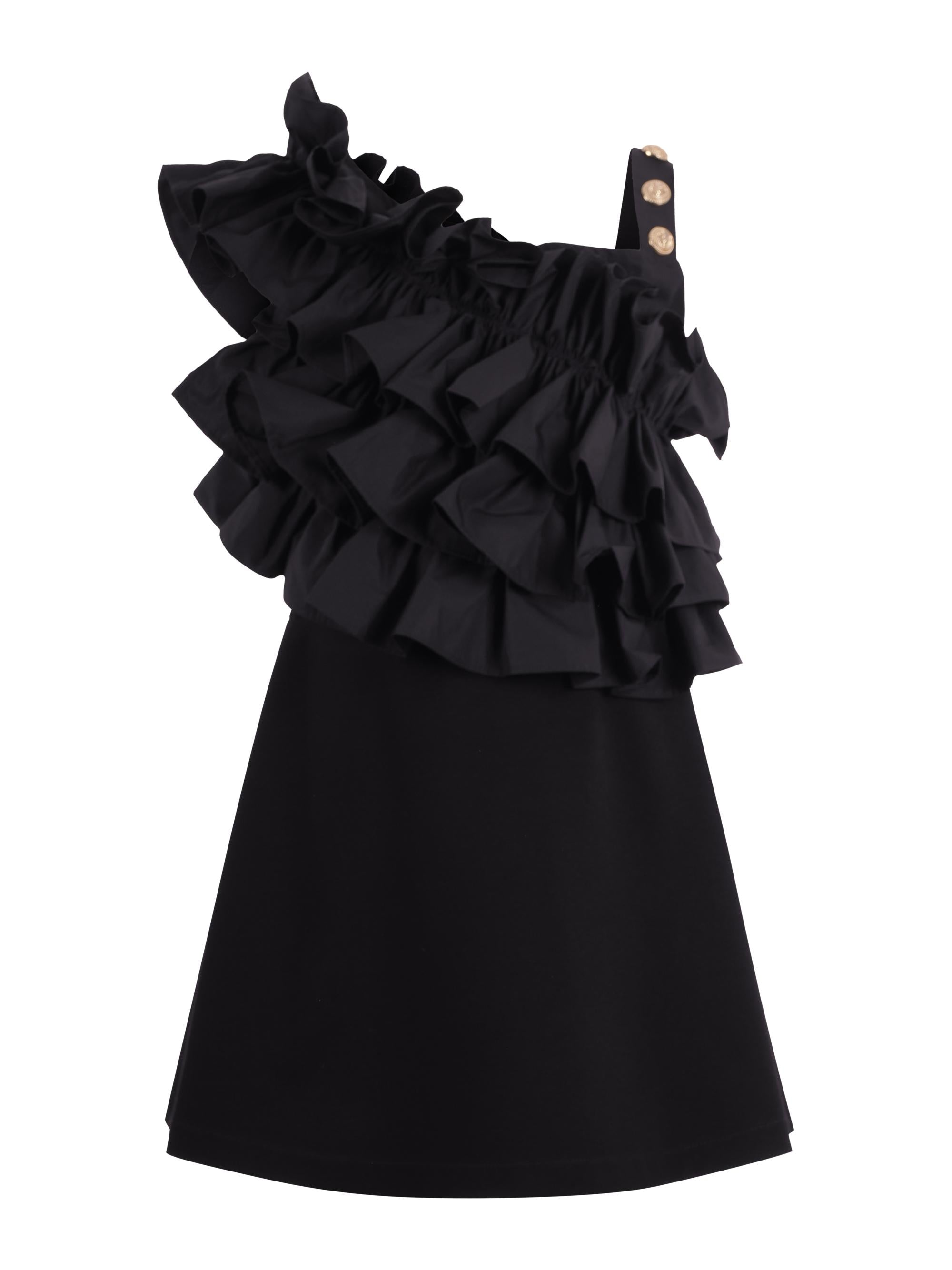 Abito per bambina Balmain Kids nero con ruches BY1D42 J0371 930NE BALMAIN KIDS 