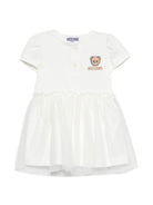 Abito per neonata Moschino Kids bianco con ricamo Teddy Bear MDV0DBLAA55 10063 MOSCHINO KIDS 