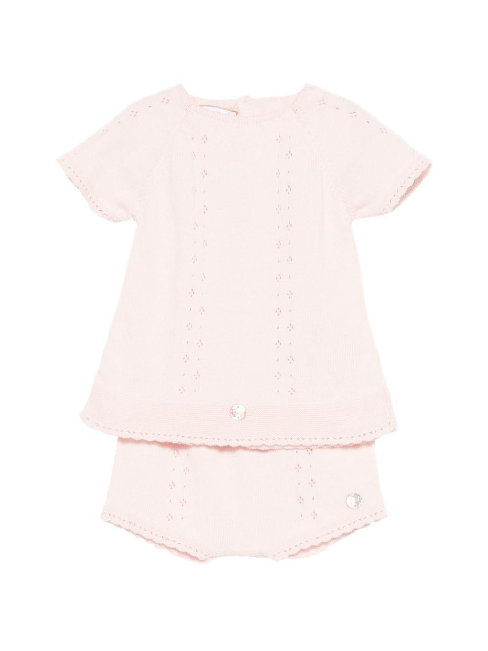 Set maglia con shorts per neonata Paz Rodriguez rosa con dettaglio in pizzo sangallo 103-123682 322 PaZ RODRIGUEZ 