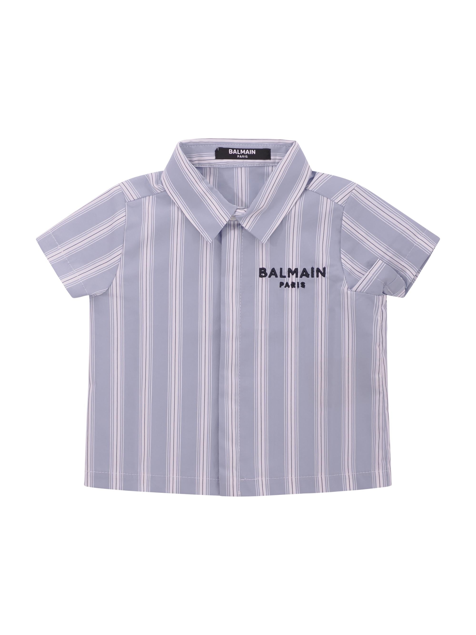 Camicia per neonato Balmain Kids azzurra con design a righe bianche BY5511 P0592 685BC BALMAIN KIDS 