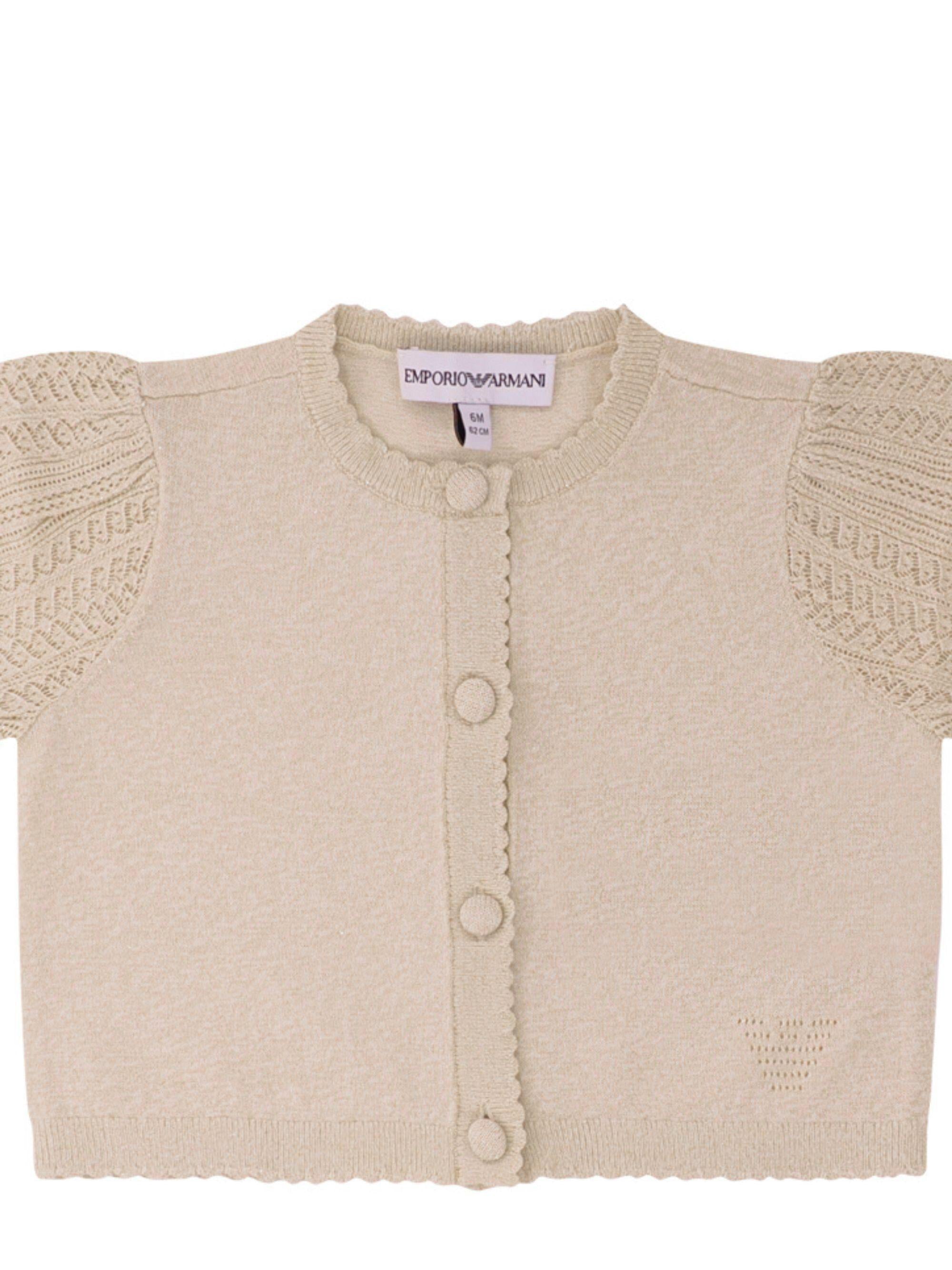 Cardigan per neonata Emporio Armani Kids beige con trama lavorata a maglia EG000780 AF22791 U0007 EMPORIO ARMANI KIDS 