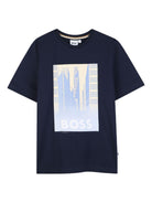 T-shirt per bambino Boss Kids blu con stampa grafica J52977 849 BOSS KIDS 