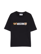 T-shirt per bambini Moschino Kids nera con logo sul davanti HUM05QLAA24 60100 MOSCHINO KIDS 