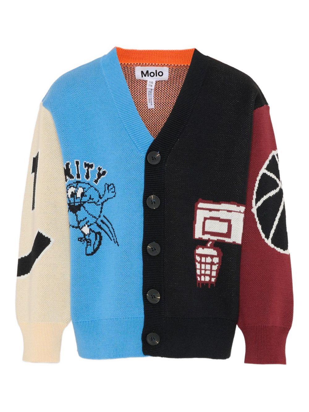 Cardigan Burt per bambino Molo multicolor con motivo basketball 1S26K301 9864 MOLO 