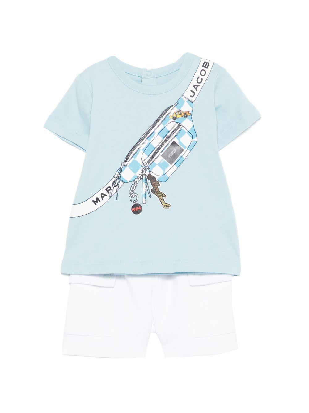 Set t-shirt e shorts per neonato The Marc Jacobs Kids azzurro con stampa grafica sul davanti W60816 77B THE MARC JACOBS KIDS 