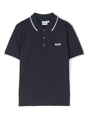 Polo per bambino Boss Kids blu con stampa logo sul petto
