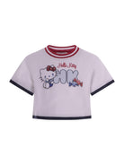 Set due pezzi t-shirt gonna  plissettata per bambina Monnalisa blu con stampa grafica sul davanti 19G502 7006 9956 MONNALISA 