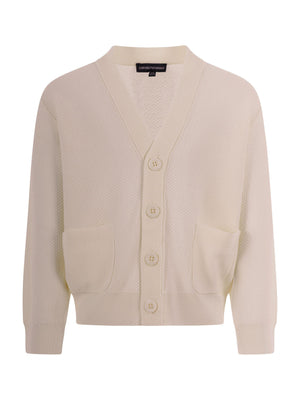 Cardigan per bambino Emporio Armani Kids beige con texture traforata