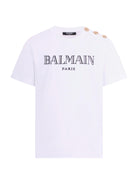 T-shirt per bambino Balmain Kids bianca con bottoni dorati BY8Q81 Z3672 100OR BALMAIN KIDS 