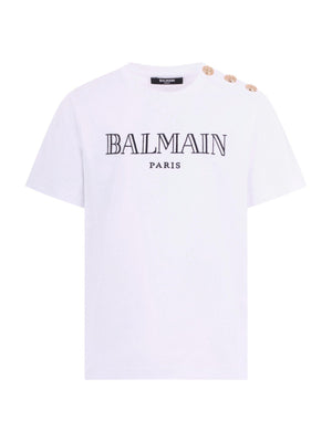 T-shirt per bambino Balmain Kids bianca con bottoni dorati