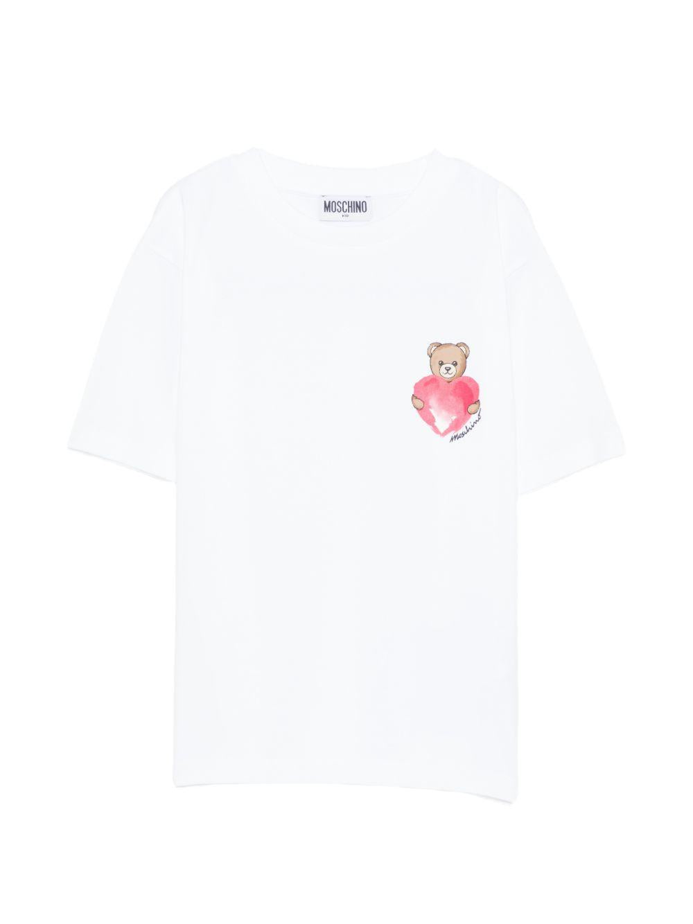 T-shirt per bambina Moschino Kids bianca con stampa Teddy sul davanti HDM076LBA00 10101 MOSCHINO KIDS 