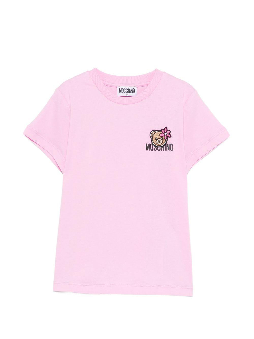 T-shirt per bambina Moschino Kids rosa con ricamo Teddy Bear HAM03PLAA02 51473 MOSCHINO KIDS 