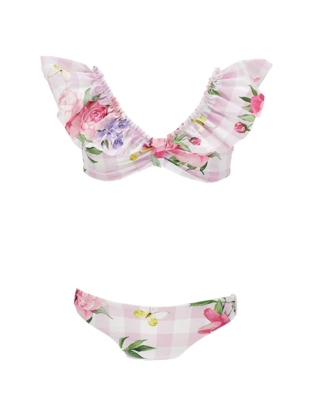 Bikini a fiori per bambina Monnalisa rosa con ruches 19G002 7052 0090 MONNALISA 