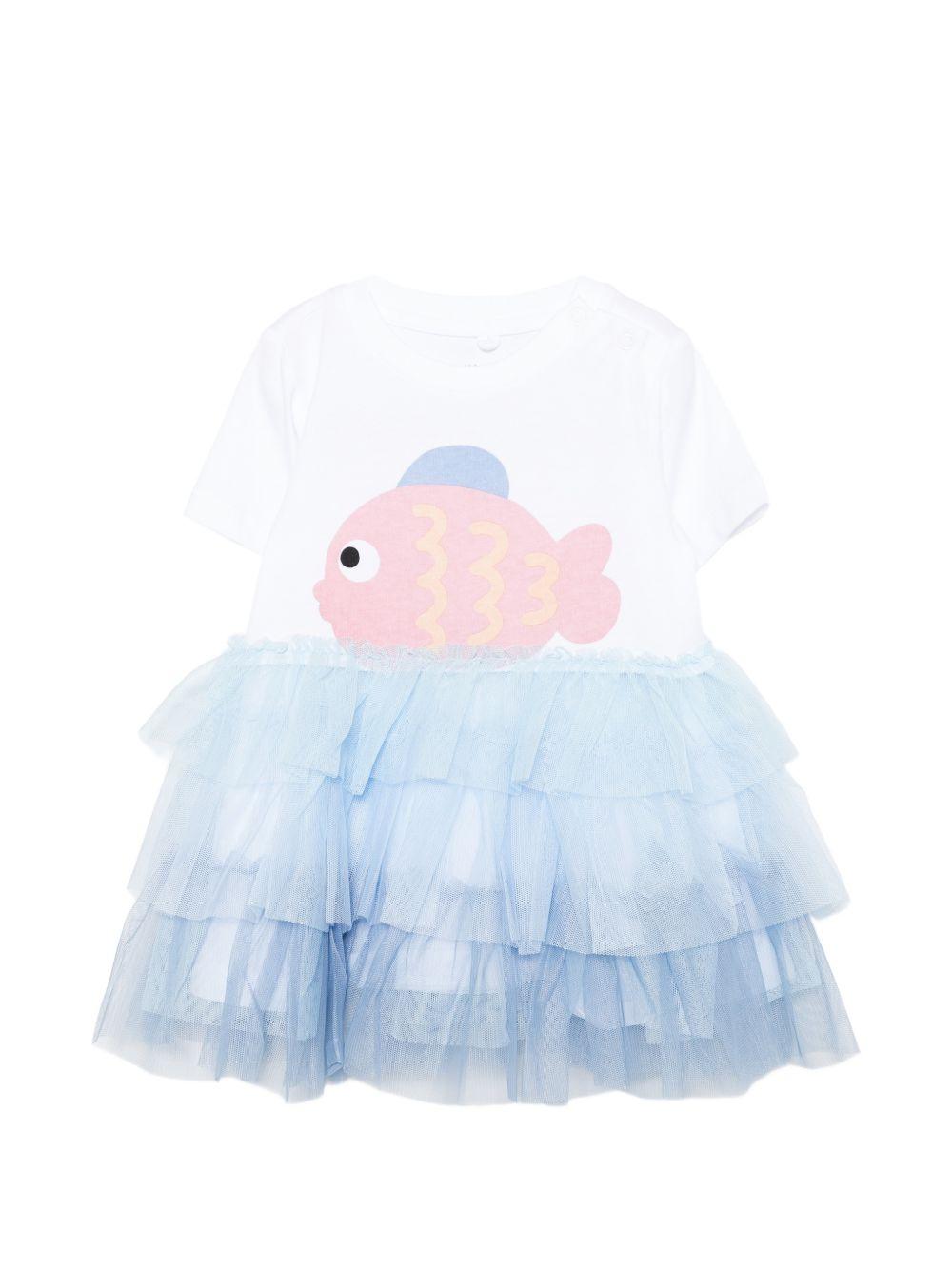 Abito per neonata Stella McCartney Kids multicolore con stampa pesciolino sul davanti TY1061 Z0434 100 STELLA McCARTNEY KIDS 