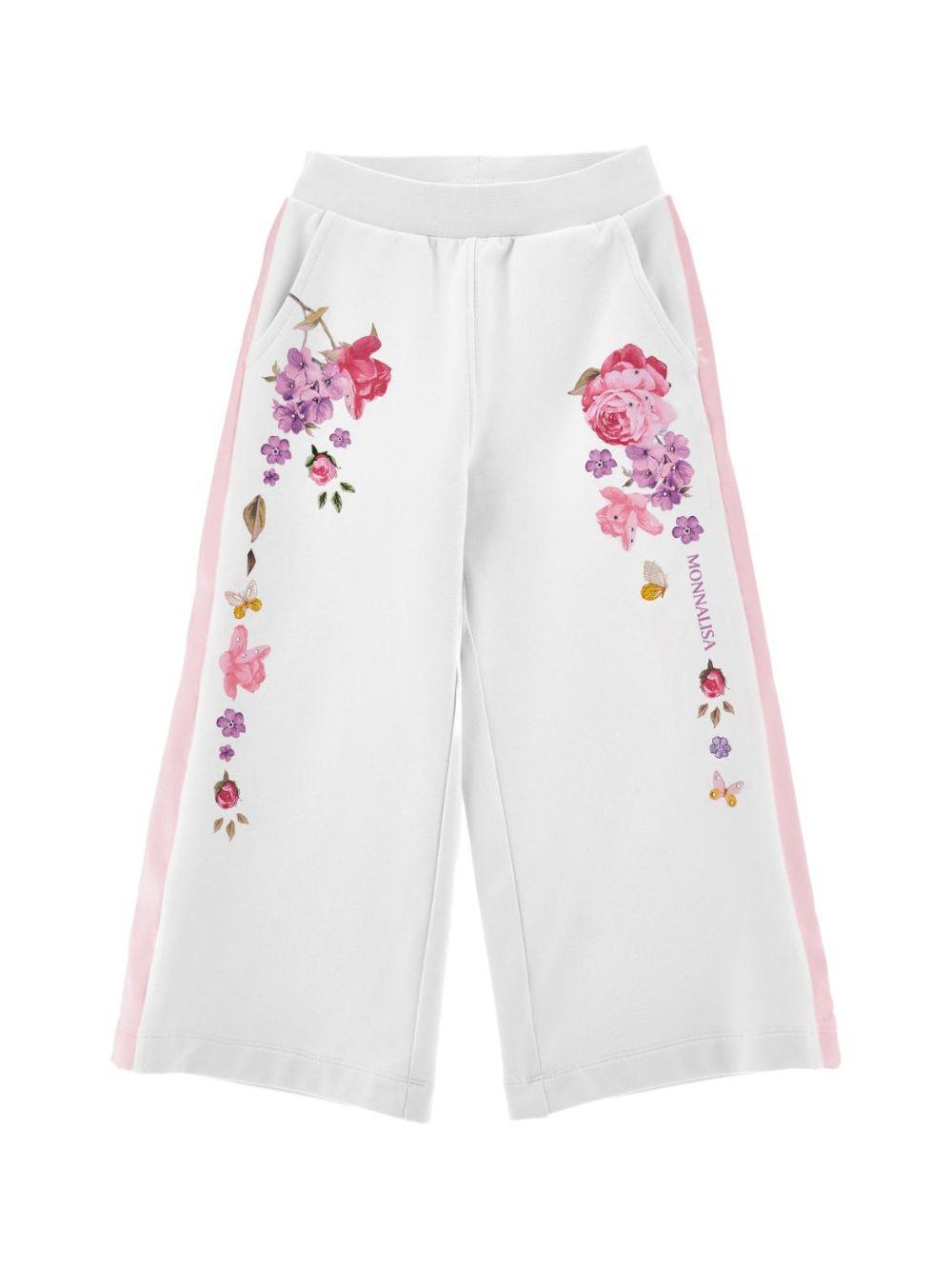 Pantaloni sportivi per bambina Monnalisa bianchi a fiori 19G405 7007 0099 MONNALISA 