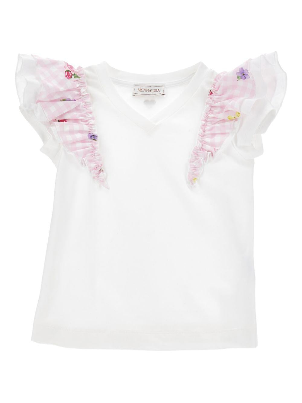T-shirt per bambina Monnalisa bianca con ruches 11G604 7201 9990 MONNALISA 
