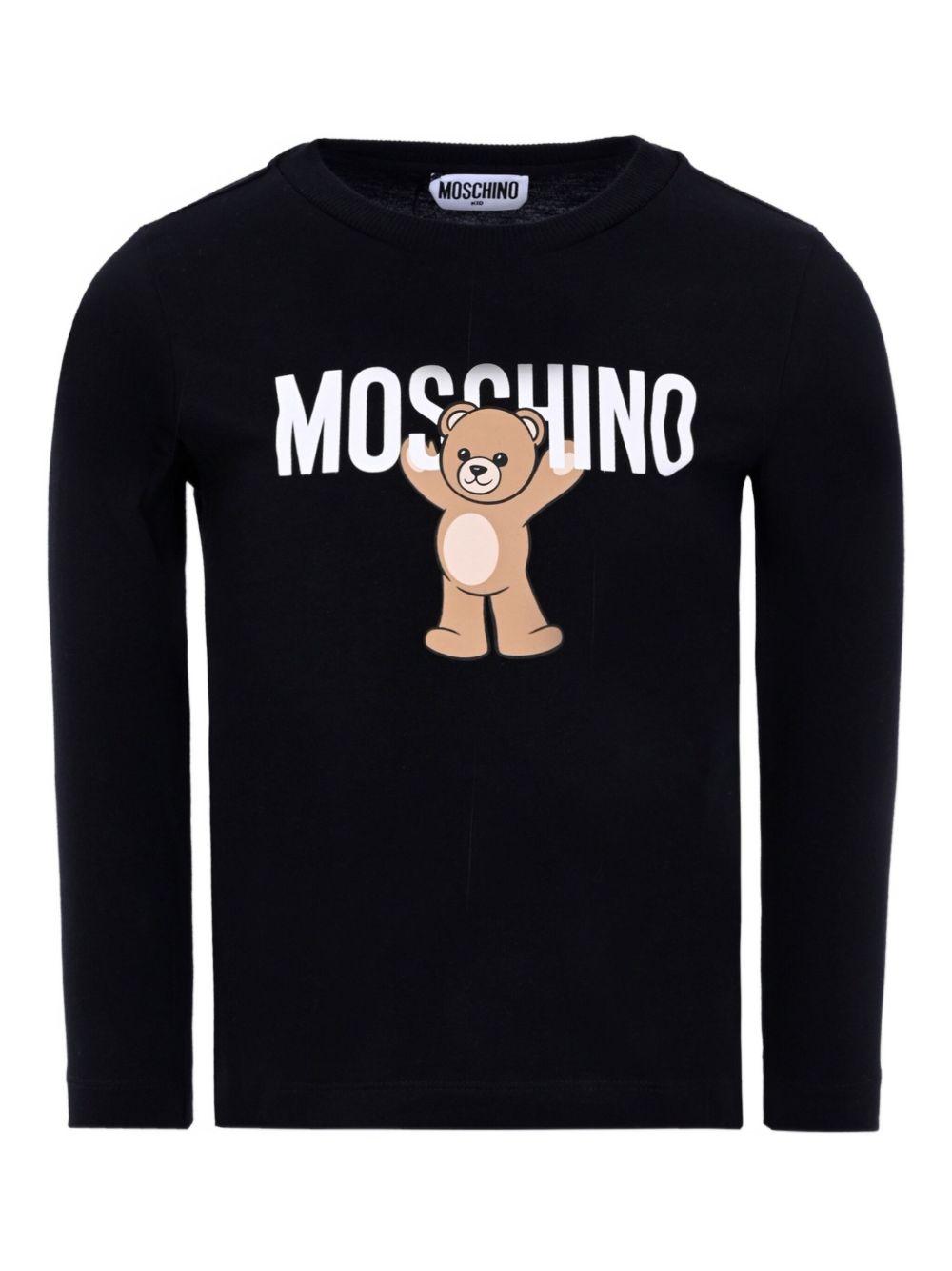 T-shirt per bambino Moschino Kids nero a maniche lunghe con stampa teddy HTO00JLAA10 60100 MOSCHINO KIDS 