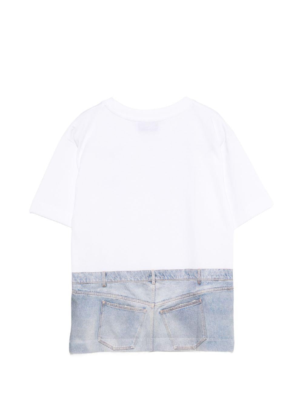 T-shirt per bambino Moschino Kids bianca con stampa denim H7M05GLAA02 10101 MOSCHINO KIDS 