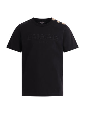 T-shirt per bambino Balmain Kids nera con logo sul davanti