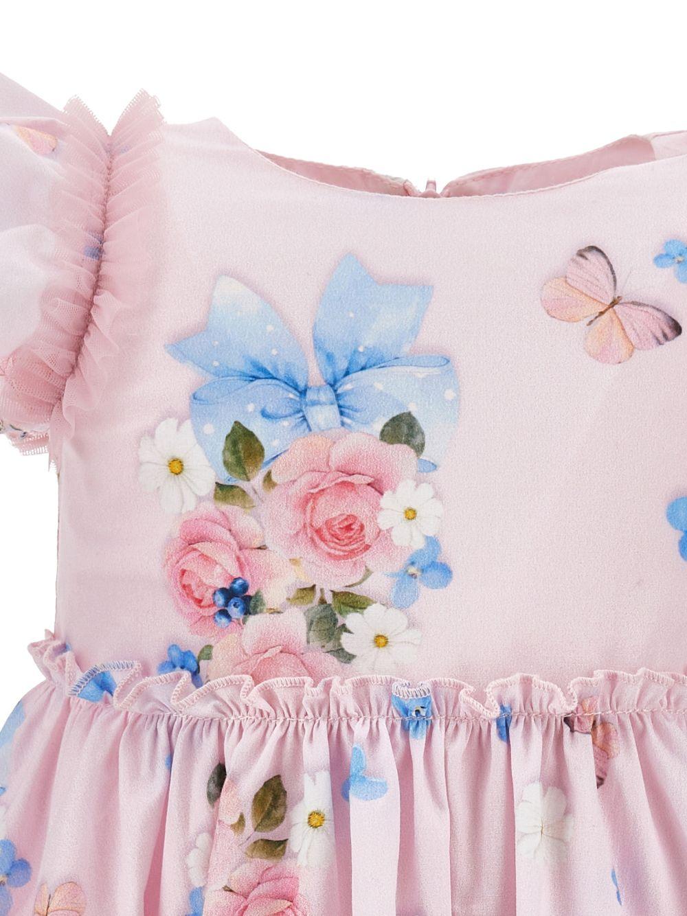 Abito per neonata Monnalisa rosa a fiori con ruches 31G904 7656 0090 MONNALISA 