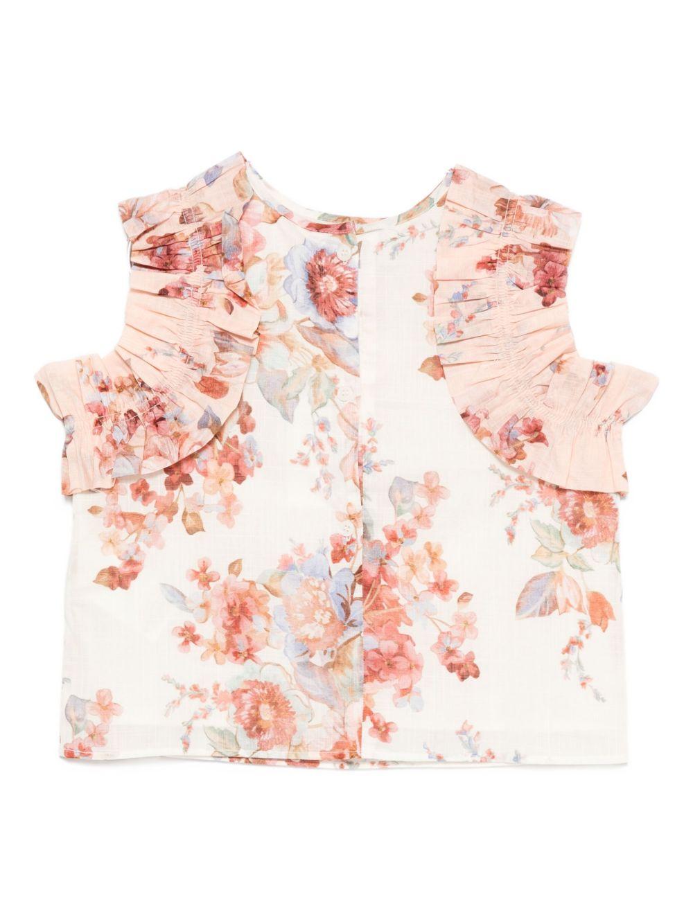 T-shirt Awaken per bambina Zimmermann Kids rosa con stampa floreale 5943TR S261 ZIMMERMANN KIDS 