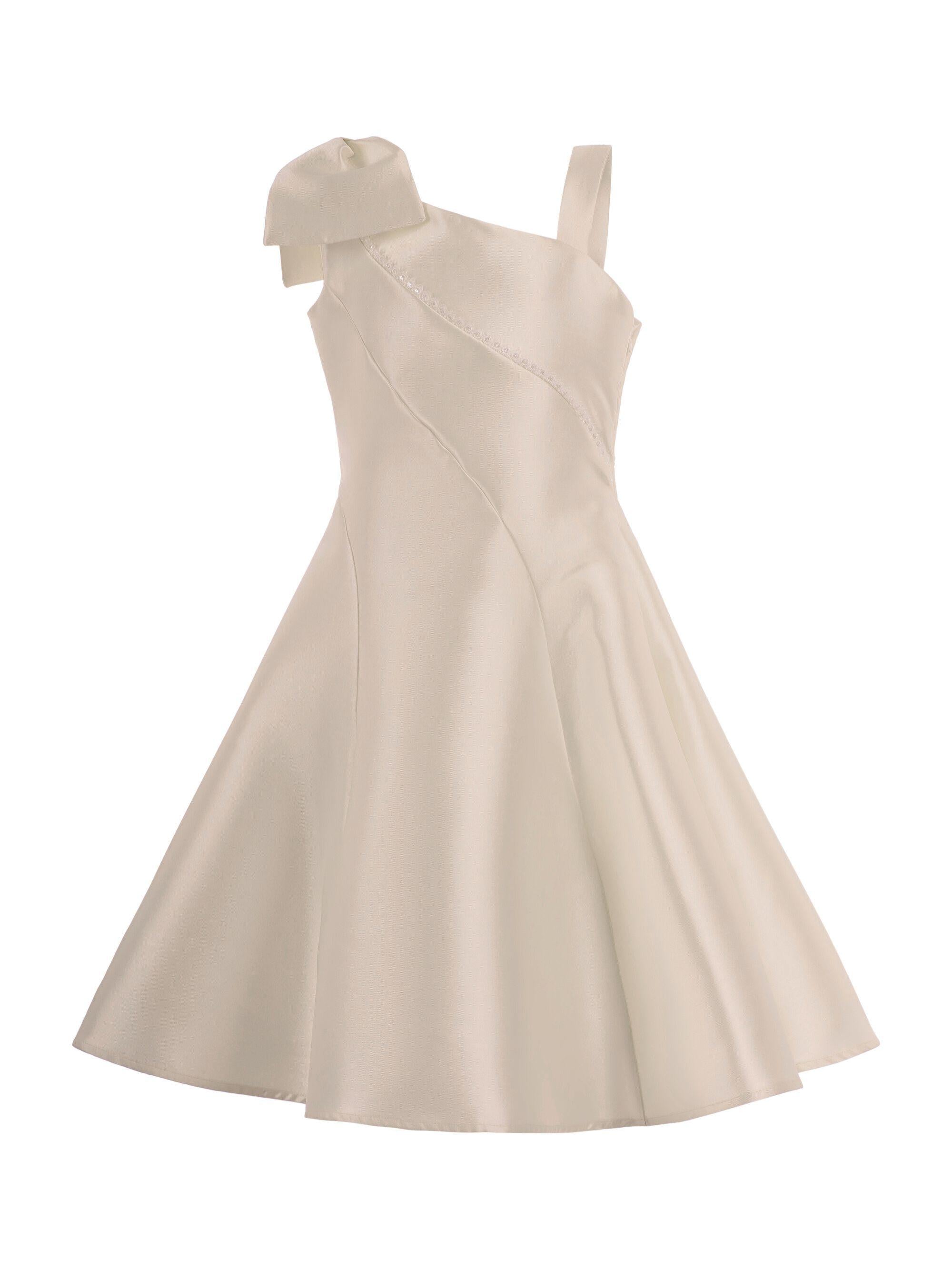 Abito per bambina Monnalisa beige monospalla con fiocco 71G901 7304 0092 MONNALISA 