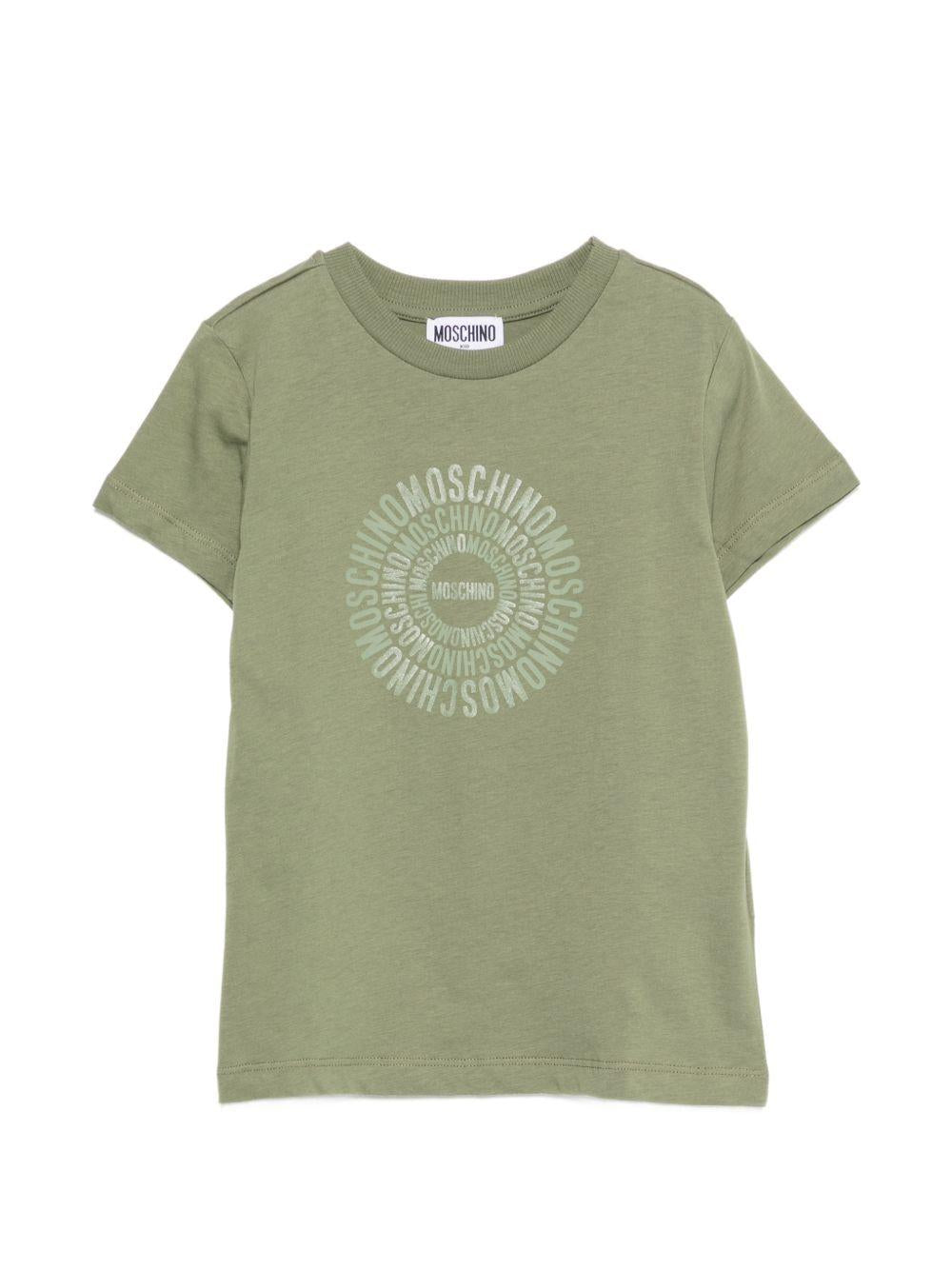 T-shirt per bambini Moschino Kids verde con logo a spirale sul davanti HXM058LAA02 30037 MOSCHINO KIDS 