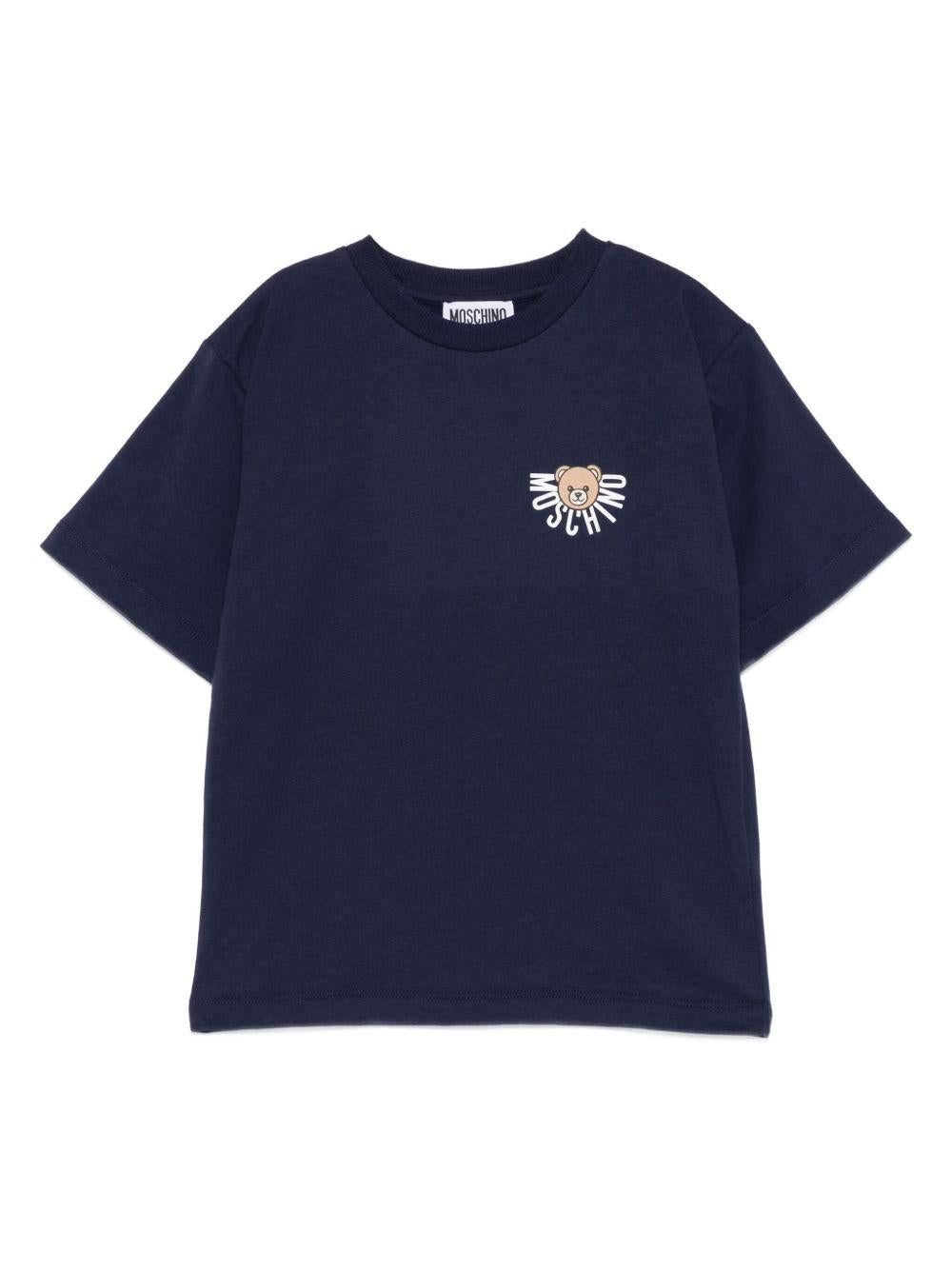 T-shirt per bambini Moschino Kids blu con logo Teddy HOM05GLAA10 40016 MOSCHINO KIDS 