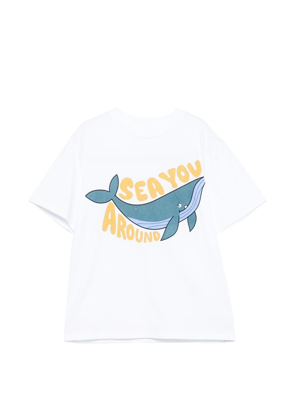 T-shirt per bambino Stella McCartney Kids bianca con stampa grafica balena TY8Q41 Z0434 100 STELLA McCARTNEY KIDS 