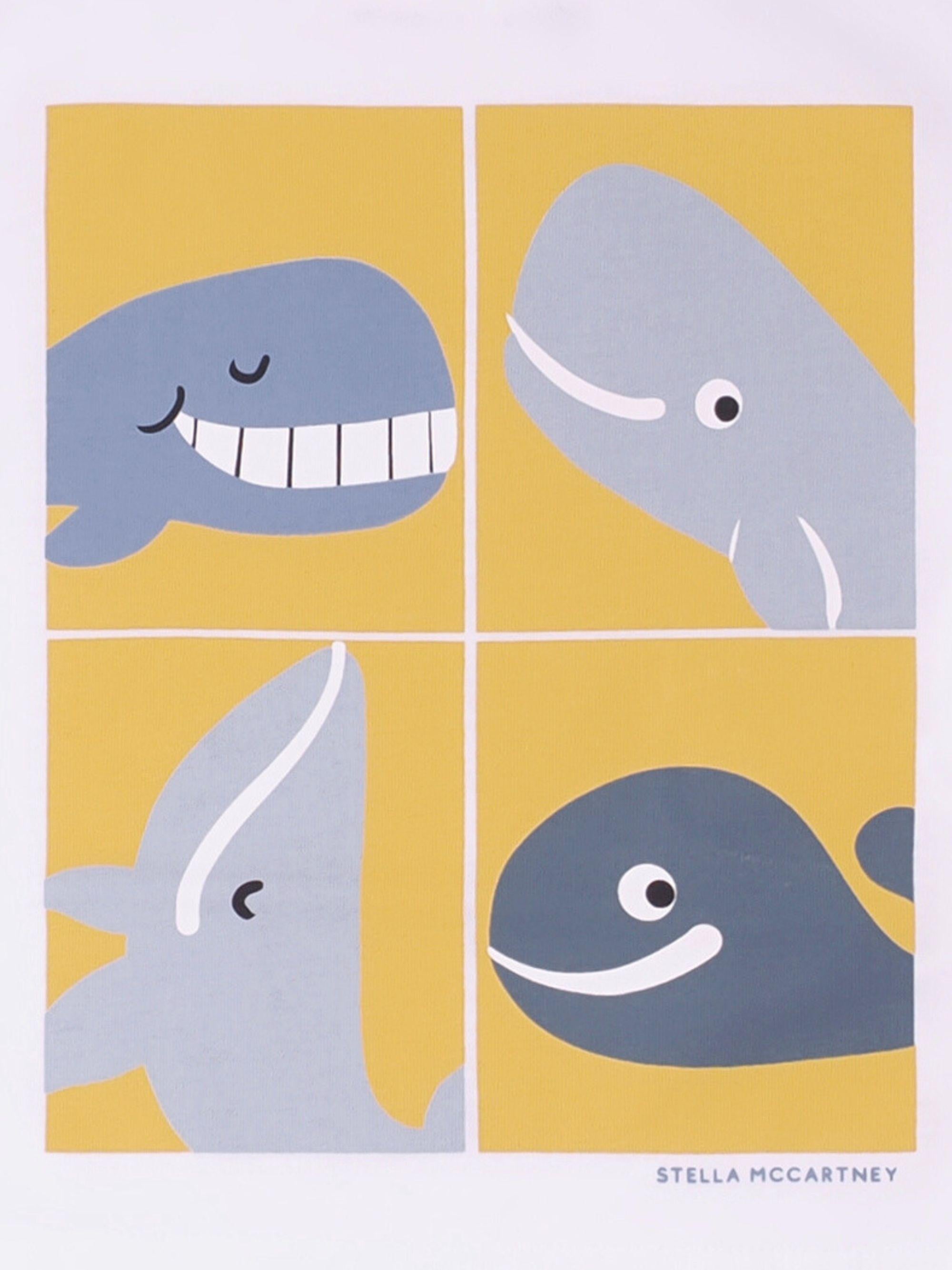 T-shirt per neonato Stella McCartney Kids bianca con stampa balene sul davanti TY8560 Z0434 100 STELLA McCARTNEY KIDS 