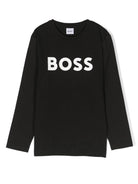 T-shirt per bambino Boss Kids nera con stampa logo sul davanti J25P25 09B BOSS KIDS 