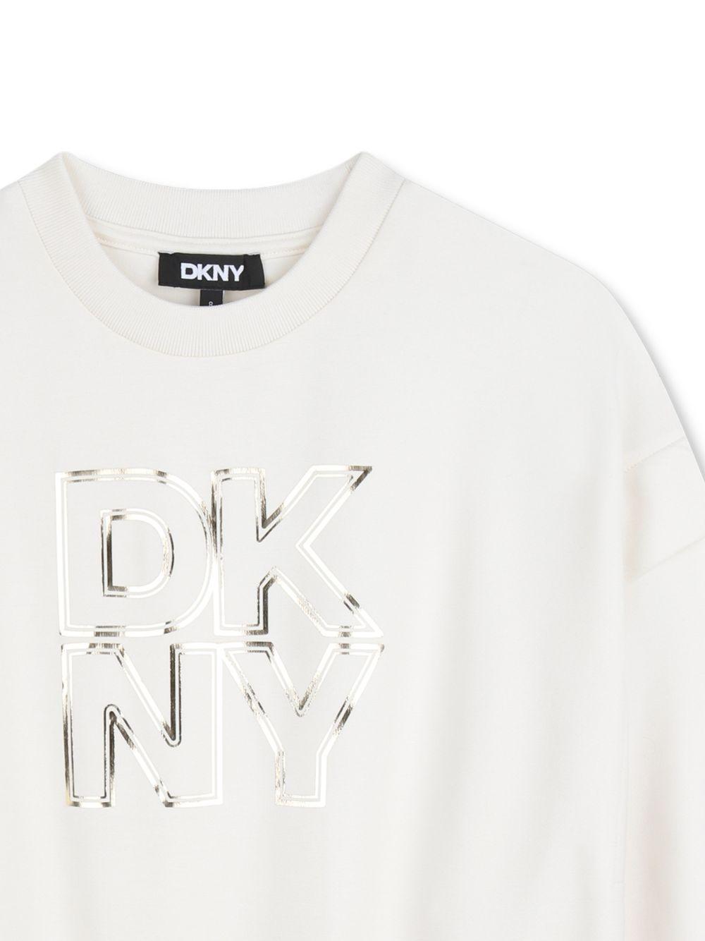 Felpa per bambina Dkny Kids bianca con stampa logo sul davanti D62615 519 DKNY 