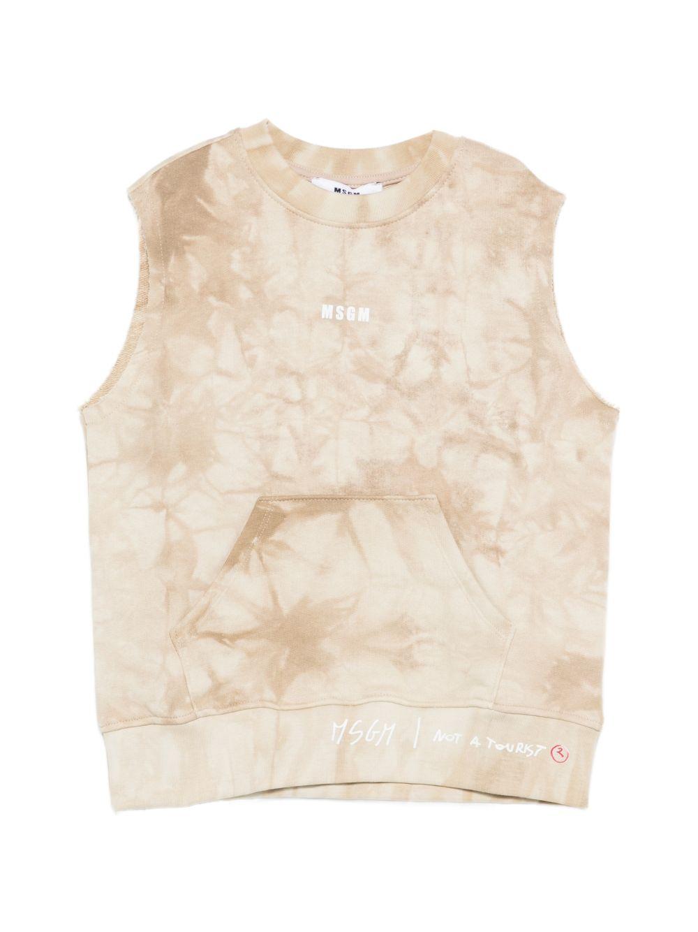 T-shirt per bambino MSGM Kids beige con fantasia tie-dye S6MSJBSW244 015 MSGM KIDS 
